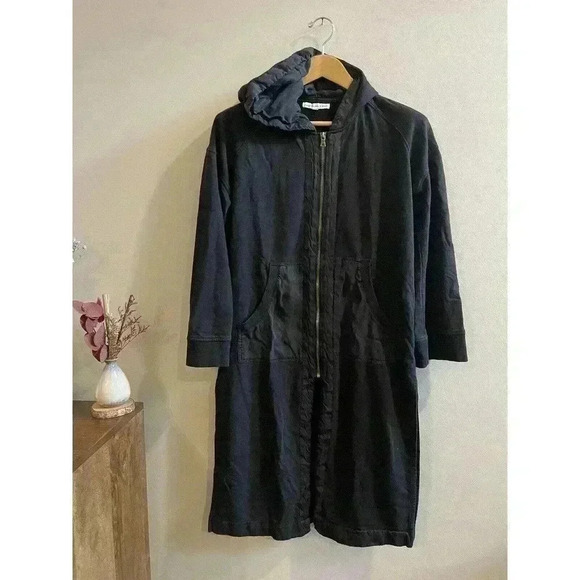 Young Fabulous & Broke Long Cardigan Hoodie Duster Coat Sz Small Black Zip Up - Picture 1 of 8